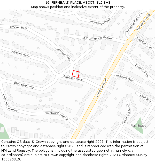 16, FERNBANK PLACE, ASCOT, SL5 8HS: Location map and indicative extent of plot