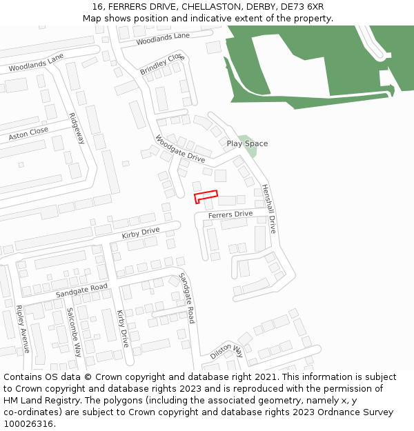 16, FERRERS DRIVE, CHELLASTON, DERBY, DE73 6XR: Location map and indicative extent of plot