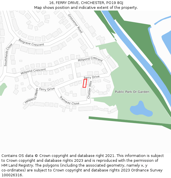 16, FERRY DRIVE, CHICHESTER, PO19 8GJ: Location map and indicative extent of plot