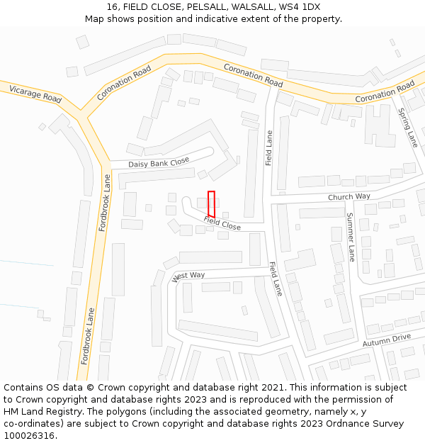 16, FIELD CLOSE, PELSALL, WALSALL, WS4 1DX: Location map and indicative extent of plot