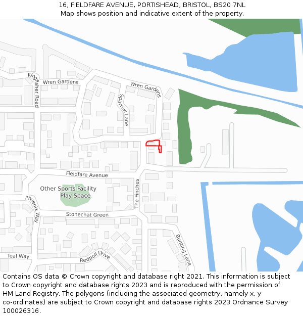 16, FIELDFARE AVENUE, PORTISHEAD, BRISTOL, BS20 7NL: Location map and indicative extent of plot