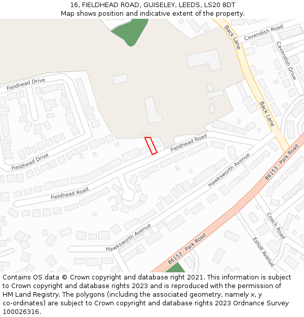 16, FIELDHEAD ROAD, GUISELEY, LEEDS, LS20 8DT: Location map and indicative extent of plot