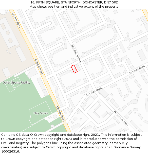 16, FIFTH SQUARE, STAINFORTH, DONCASTER, DN7 5RD: Location map and indicative extent of plot