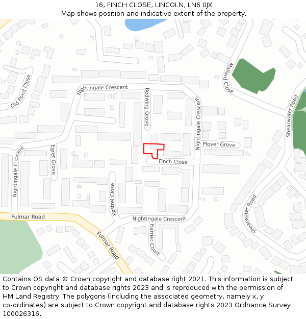 16, FINCH CLOSE, LINCOLN, LN6 0JX: Location map and indicative extent of plot