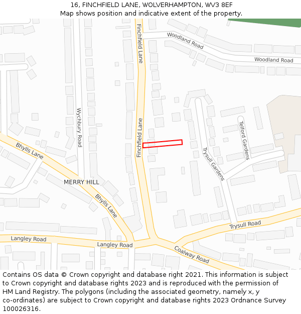 16, FINCHFIELD LANE, WOLVERHAMPTON, WV3 8EF: Location map and indicative extent of plot