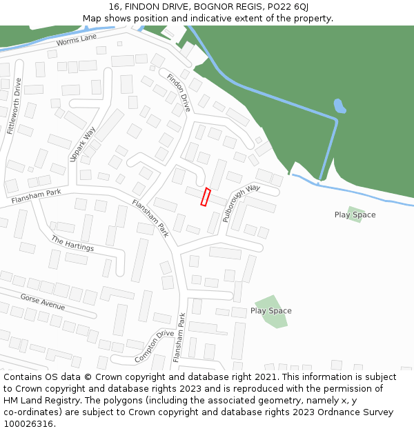 16, FINDON DRIVE, BOGNOR REGIS, PO22 6QJ: Location map and indicative extent of plot