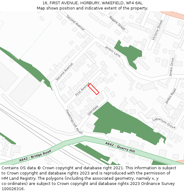 16, FIRST AVENUE, HORBURY, WAKEFIELD, WF4 6AL: Location map and indicative extent of plot