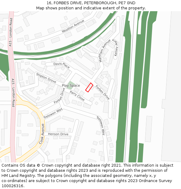 16, FORBES DRIVE, PETERBOROUGH, PE7 0ND: Location map and indicative extent of plot
