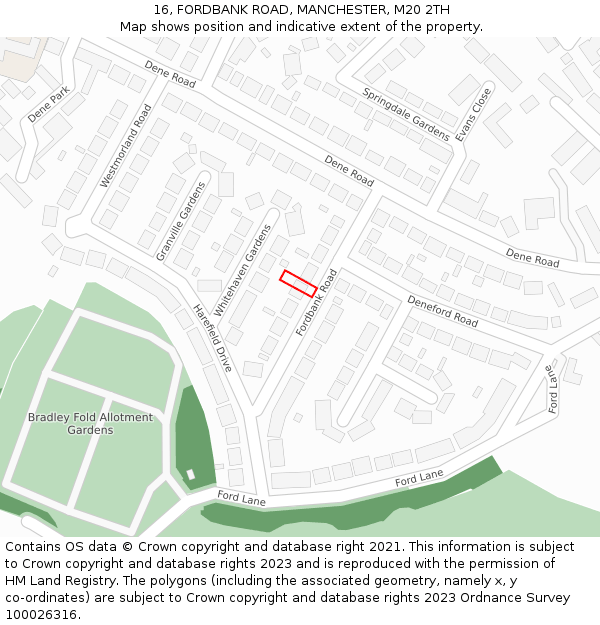 16, FORDBANK ROAD, MANCHESTER, M20 2TH: Location map and indicative extent of plot