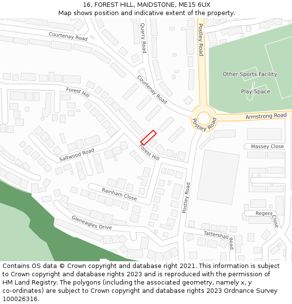 16, FOREST HILL, MAIDSTONE, ME15 6UX: Location map and indicative extent of plot