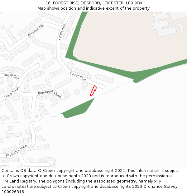 16, FOREST RISE, DESFORD, LEICESTER, LE9 9DX: Location map and indicative extent of plot