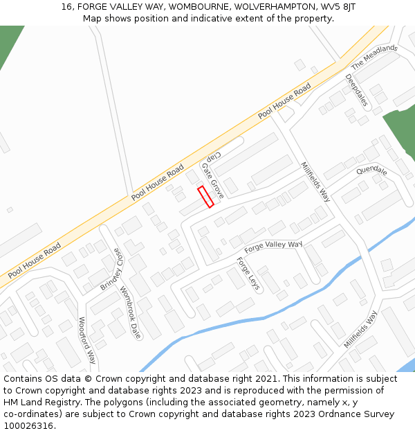 16, FORGE VALLEY WAY, WOMBOURNE, WOLVERHAMPTON, WV5 8JT: Location map and indicative extent of plot