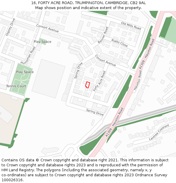 16, FORTY ACRE ROAD, TRUMPINGTON, CAMBRIDGE, CB2 9AL: Location map and indicative extent of plot