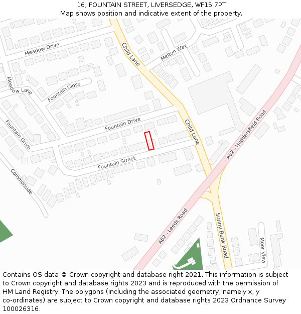 16, FOUNTAIN STREET, LIVERSEDGE, WF15 7PT: Location map and indicative extent of plot