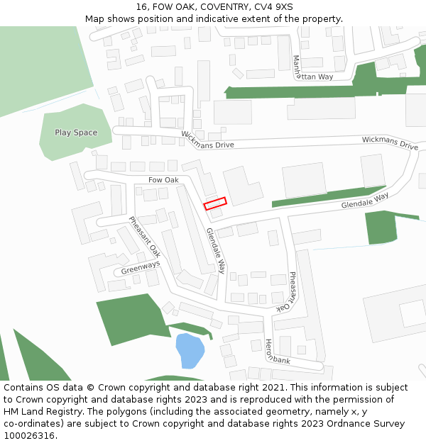 16, FOW OAK, COVENTRY, CV4 9XS: Location map and indicative extent of plot