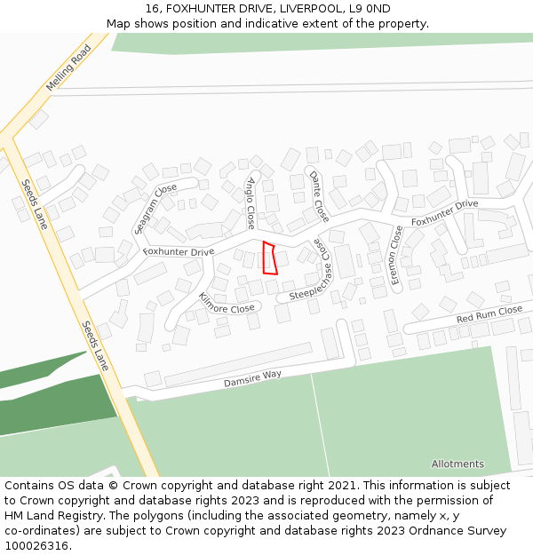 16, FOXHUNTER DRIVE, LIVERPOOL, L9 0ND: Location map and indicative extent of plot