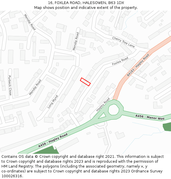 16, FOXLEA ROAD, HALESOWEN, B63 1DX: Location map and indicative extent of plot