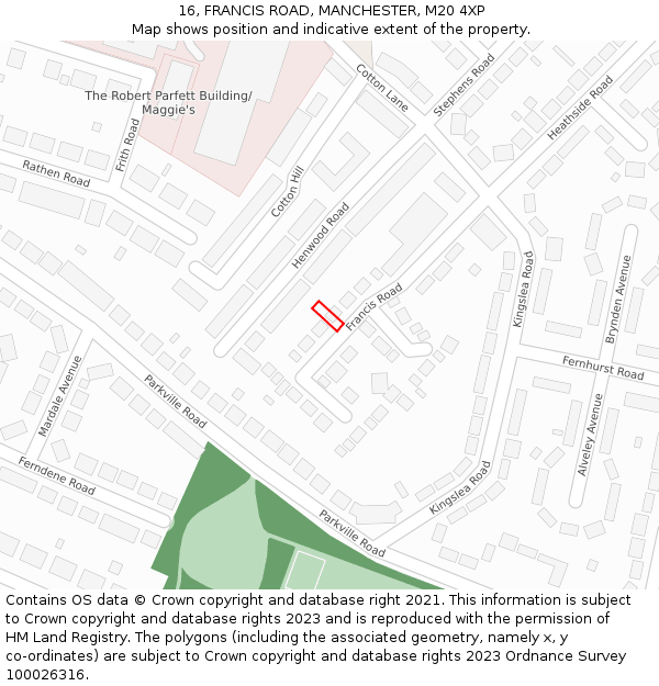 16, FRANCIS ROAD, MANCHESTER, M20 4XP: Location map and indicative extent of plot