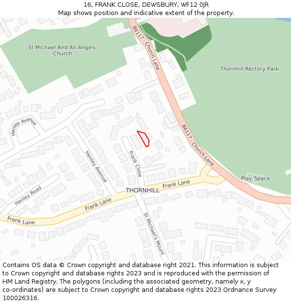 16, FRANK CLOSE, DEWSBURY, WF12 0JR: Location map and indicative extent of plot