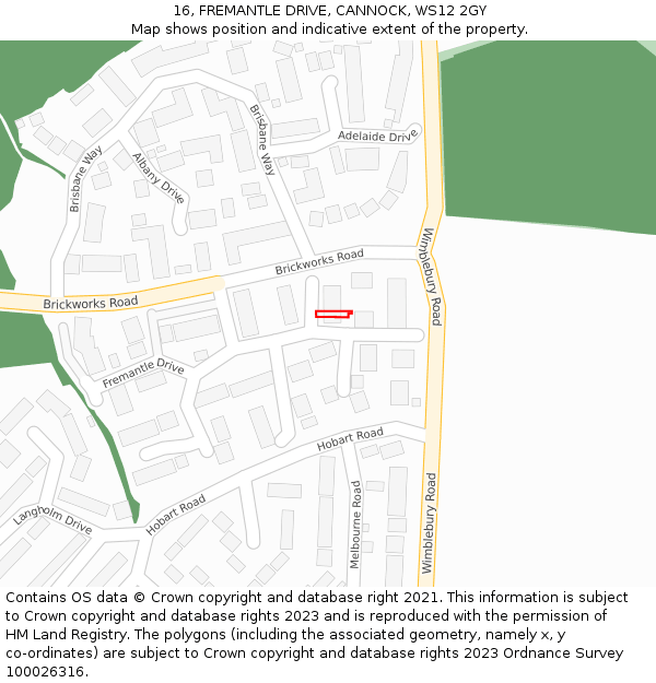 16, FREMANTLE DRIVE, CANNOCK, WS12 2GY: Location map and indicative extent of plot