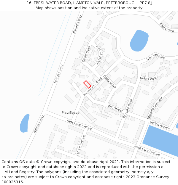 16, FRESHWATER ROAD, HAMPTON VALE, PETERBOROUGH, PE7 8JJ: Location map and indicative extent of plot
