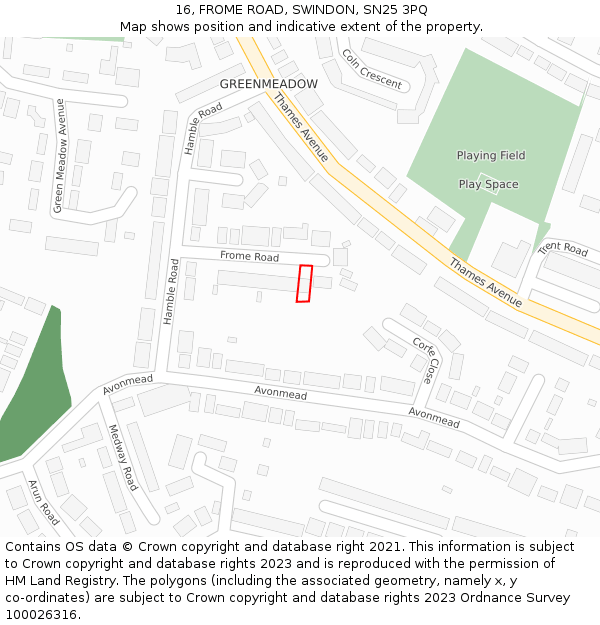 16, FROME ROAD, SWINDON, SN25 3PQ: Location map and indicative extent of plot