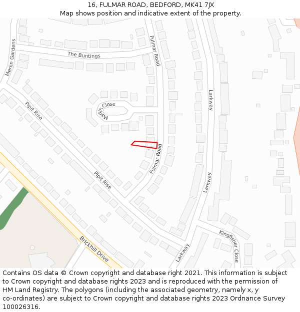 16, FULMAR ROAD, BEDFORD, MK41 7JX: Location map and indicative extent of plot