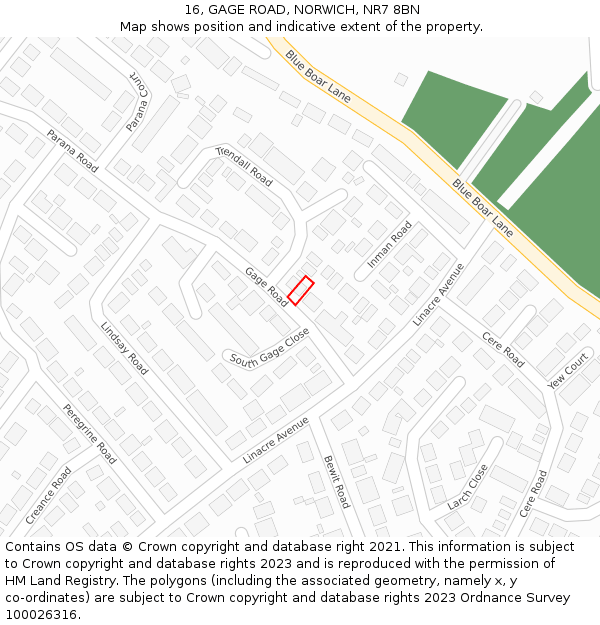 16, GAGE ROAD, NORWICH, NR7 8BN: Location map and indicative extent of plot