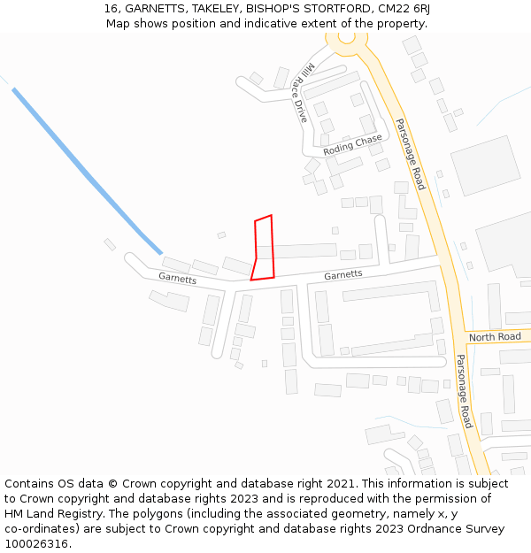 16, GARNETTS, TAKELEY, BISHOP'S STORTFORD, CM22 6RJ: Location map and indicative extent of plot