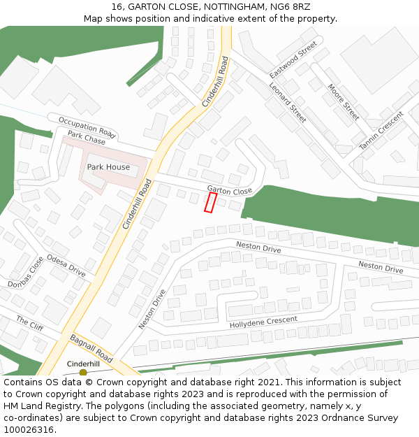 16, GARTON CLOSE, NOTTINGHAM, NG6 8RZ: Location map and indicative extent of plot