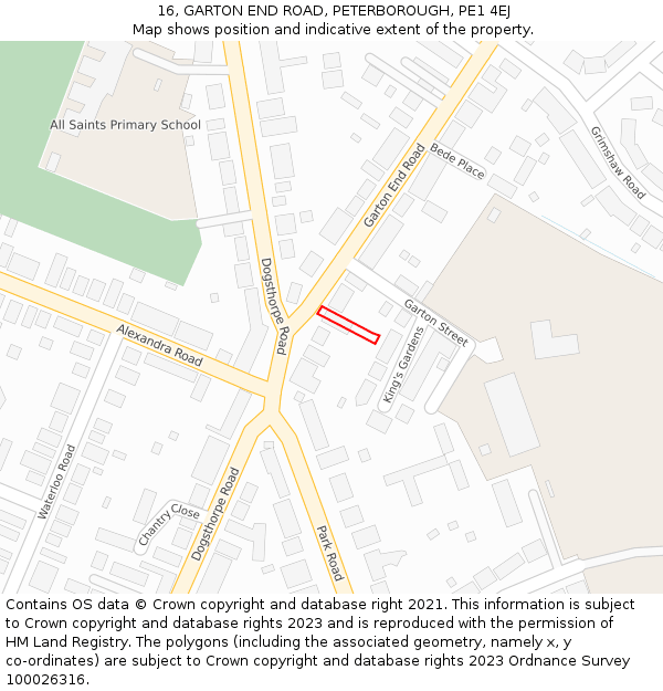 16, GARTON END ROAD, PETERBOROUGH, PE1 4EJ: Location map and indicative extent of plot