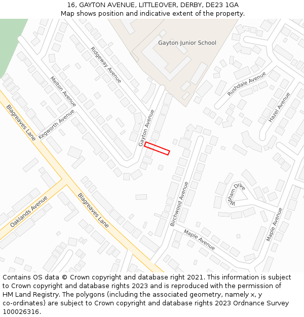 16, GAYTON AVENUE, LITTLEOVER, DERBY, DE23 1GA: Location map and indicative extent of plot
