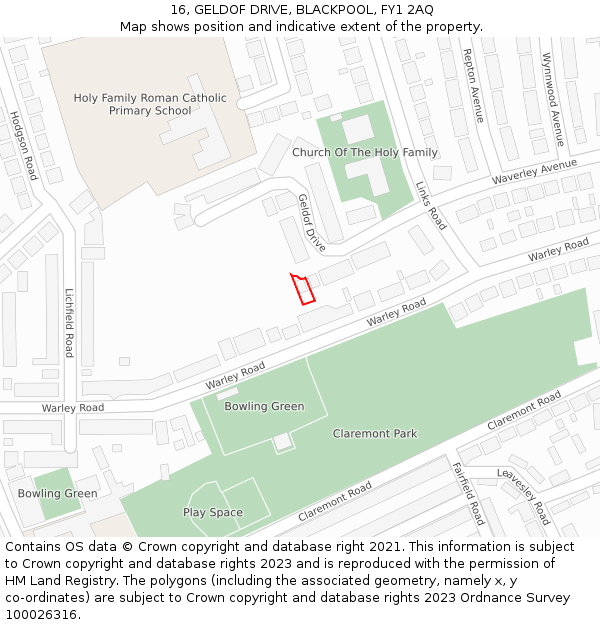 16, GELDOF DRIVE, BLACKPOOL, FY1 2AQ: Location map and indicative extent of plot