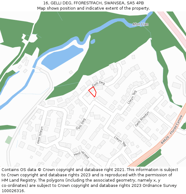 16, GELLI DEG, FFORESTFACH, SWANSEA, SA5 4PB: Location map and indicative extent of plot