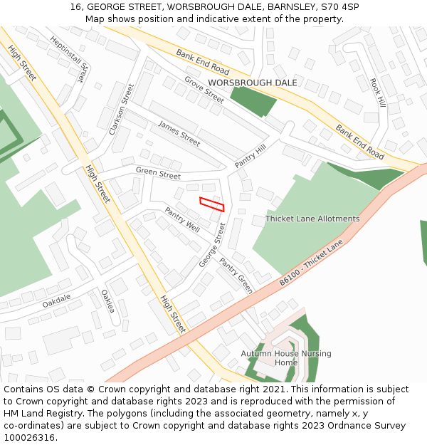 16, GEORGE STREET, WORSBROUGH DALE, BARNSLEY, S70 4SP: Location map and indicative extent of plot