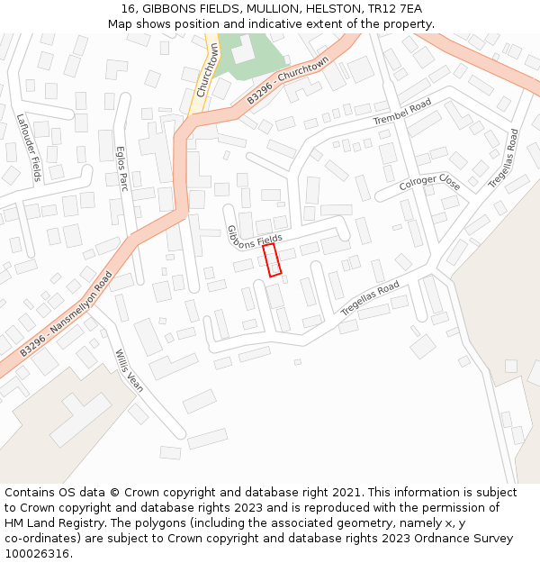 16, GIBBONS FIELDS, MULLION, HELSTON, TR12 7EA: Location map and indicative extent of plot