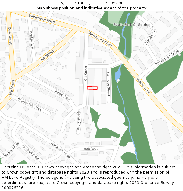 16, GILL STREET, DUDLEY, DY2 9LG: Location map and indicative extent of plot