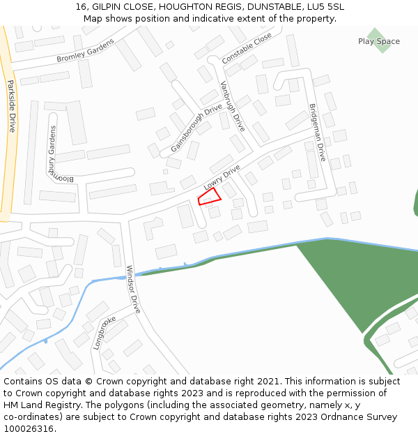 16, GILPIN CLOSE, HOUGHTON REGIS, DUNSTABLE, LU5 5SL: Location map and indicative extent of plot