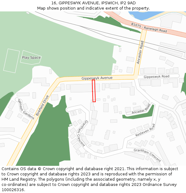 16, GIPPESWYK AVENUE, IPSWICH, IP2 9AD: Location map and indicative extent of plot