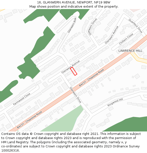16, GLANWERN AVENUE, NEWPORT, NP19 9BW: Location map and indicative extent of plot
