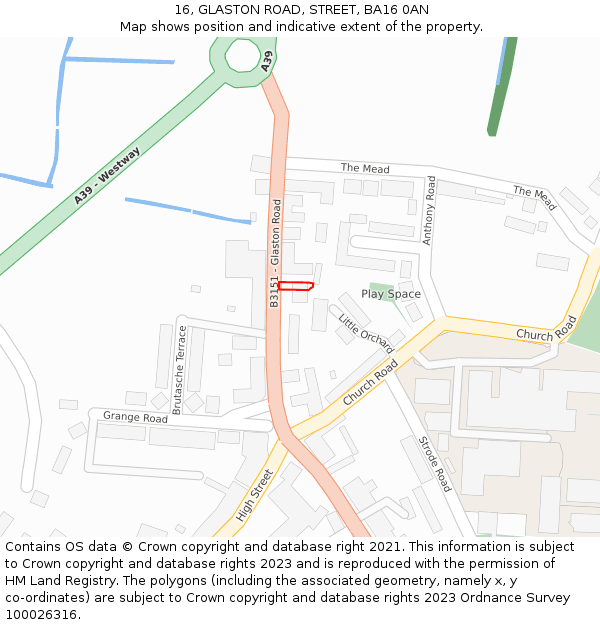 16, GLASTON ROAD, STREET, BA16 0AN: Location map and indicative extent of plot