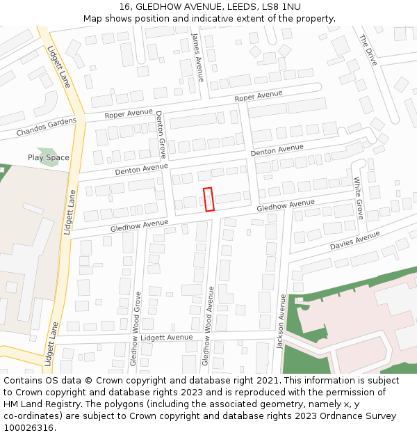 16, GLEDHOW AVENUE, LEEDS, LS8 1NU: Location map and indicative extent of plot