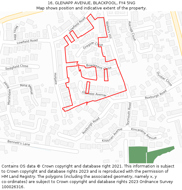 16, GLENAPP AVENUE, BLACKPOOL, FY4 5NG: Location map and indicative extent of plot