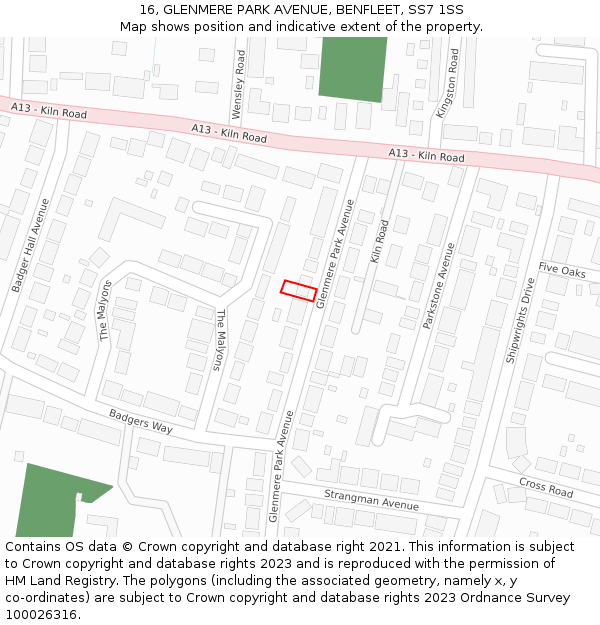 16, GLENMERE PARK AVENUE, BENFLEET, SS7 1SS: Location map and indicative extent of plot