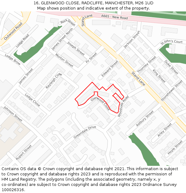 16, GLENWOOD CLOSE, RADCLIFFE, MANCHESTER, M26 1UD: Location map and indicative extent of plot