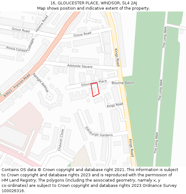 16, GLOUCESTER PLACE, WINDSOR, SL4 2AJ: Location map and indicative extent of plot