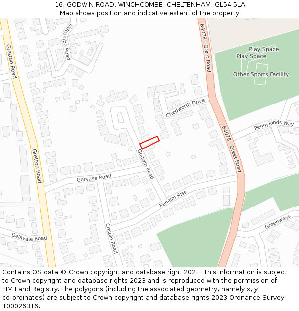 16, GODWIN ROAD, WINCHCOMBE, CHELTENHAM, GL54 5LA: Location map and indicative extent of plot