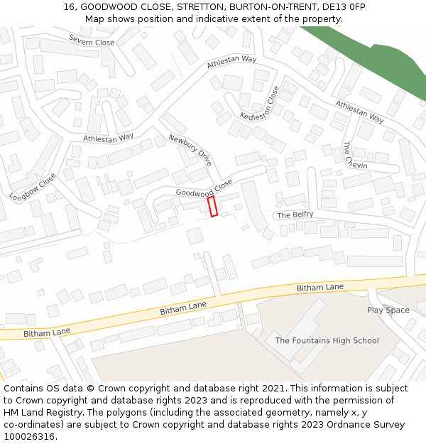 16, GOODWOOD CLOSE, STRETTON, BURTON-ON-TRENT, DE13 0FP: Location map and indicative extent of plot