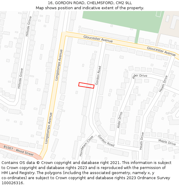 16, GORDON ROAD, CHELMSFORD, CM2 9LL: Location map and indicative extent of plot