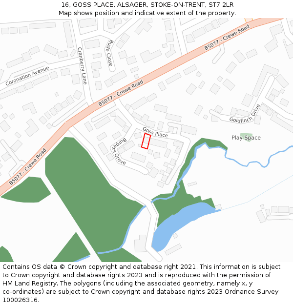 16, GOSS PLACE, ALSAGER, STOKE-ON-TRENT, ST7 2LR: Location map and indicative extent of plot